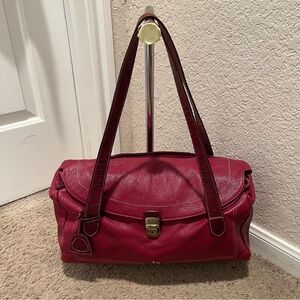 Petusco wine colored pebbled leather croc embossed shoulder handbag